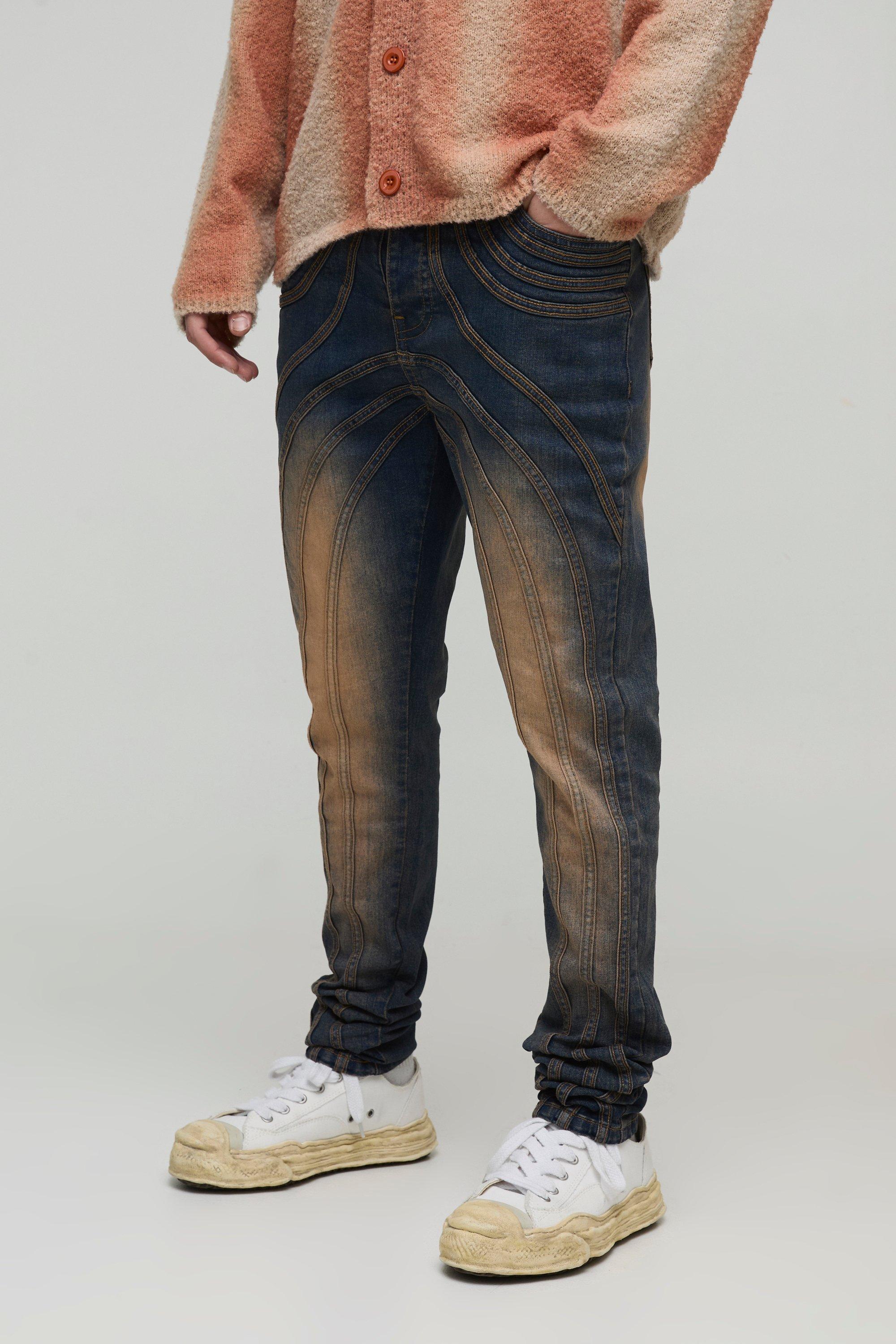 Skinny Stacked Washed Panelled Biker Jeans